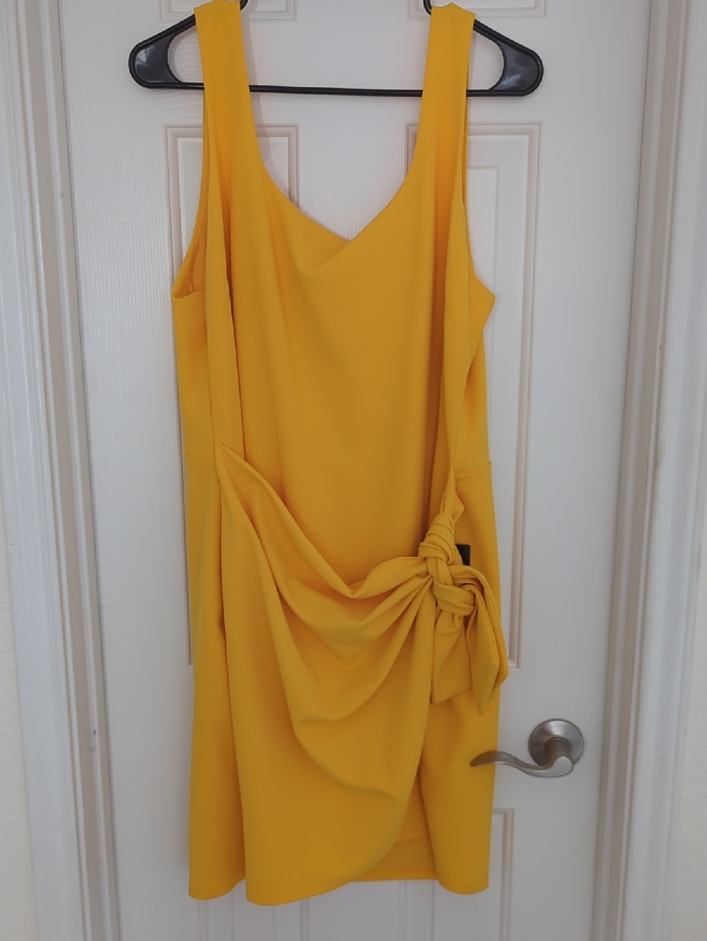 Express Yellow Knot-Drape Mini Dress